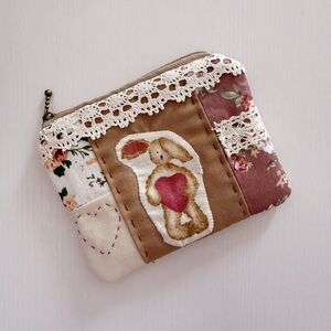 Floral Patchwork Pouch with Lace Trim
